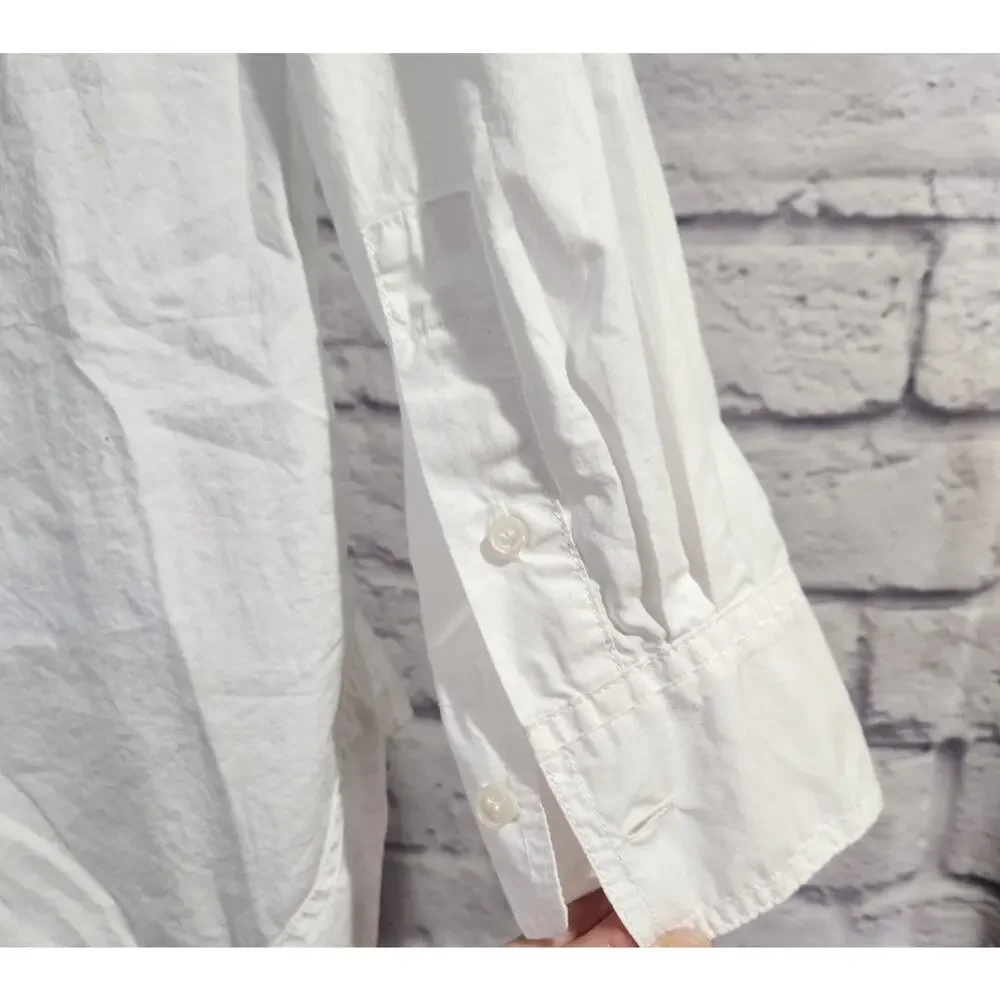 J. Crew White Long Sleeves With Buttons V Neck Top PXS Lightweight Rounded Hem